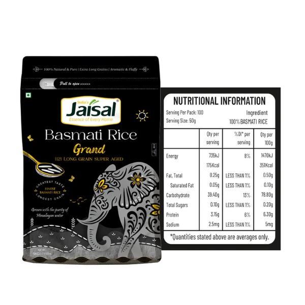 Riz Basmati Grand Jaisal 1121, Super Vieilli, Grains Extra Longs - JAISAL ORGANIC
