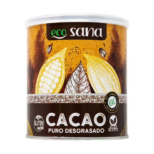 Cacao Pur Dégraissé en poudre BIO sans sucre et sans gluten 275g -مسحوق الكاكاو النقي منزوع الدسم العضوي بدون سكر وبدون غلوتين - ECOSANA