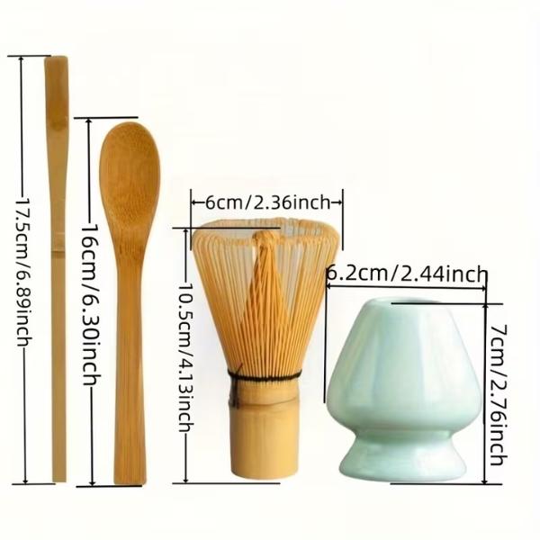 Kit Fouet à Matcha en Bambou avec Support et cuillère, 4 pièces
