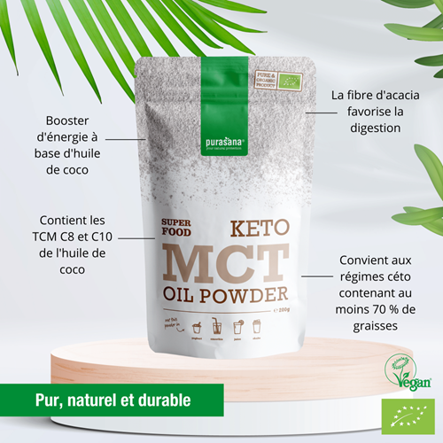Huile MCT en poudre, 200g - PURASANA Maroc vente en ligne epicerie Fine 