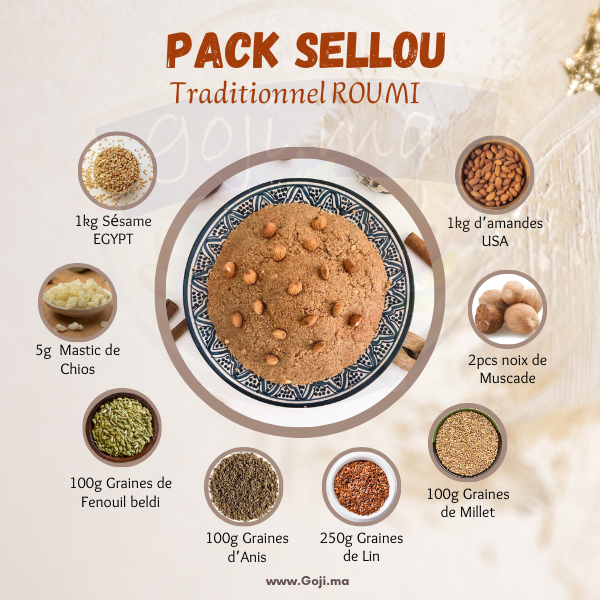 Pack Ingrédients Sellou Traditionnel ROUMI Maroc vente en ligne epicerie Fine 