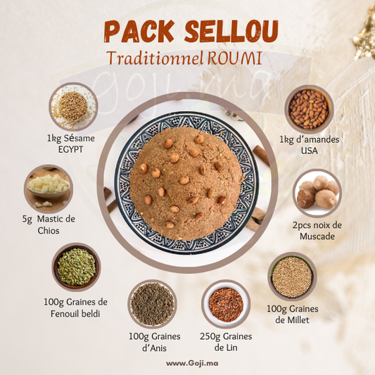 Pack Ingrédients Sellou Traditionnel ROUMI Maroc vente en ligne epicerie Fine 