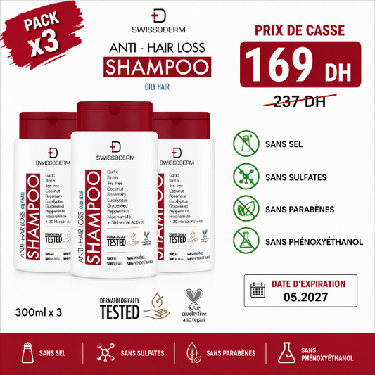 Pack 3 pièces Shampoing anti-chute cheveux gras OILY HAIR 300ml SWISSODERM