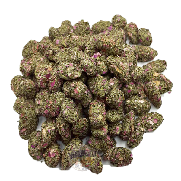 Amandes&nbsp;caramélisées enrobées de verveines et roses séchées de M'gouna