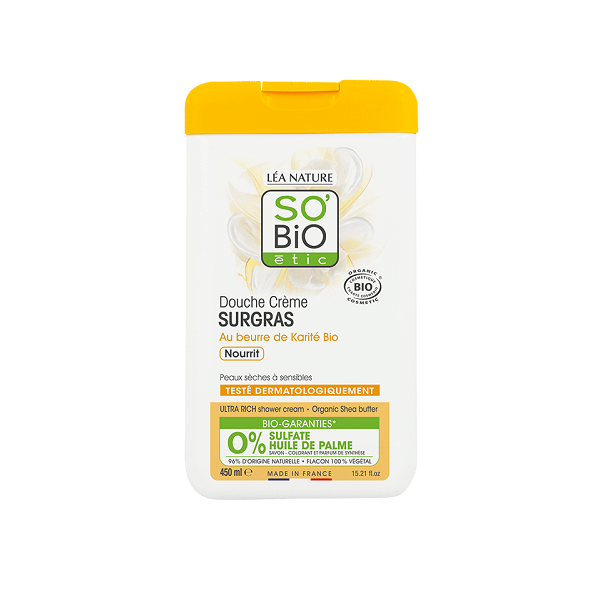 Douche crème Surgras au beurre de Karité Bio 450 ml - So' Bio ETIC Maroc vente en ligne epicerie Fine 