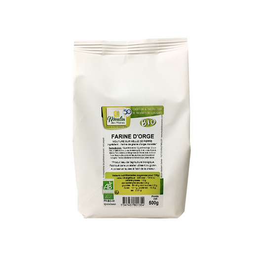 Farine d'orge complète bio 500g - Moulin des Moines Maroc vente en ligne epicerie Fine 