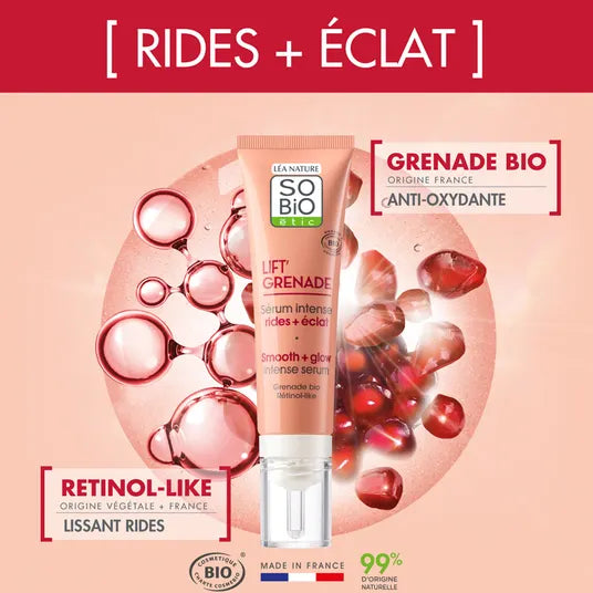 Sérum lissant éclat, LIFT'GRENADE, 30ml - So' Bio ETIC Maroc vente en ligne epicerie Fine 